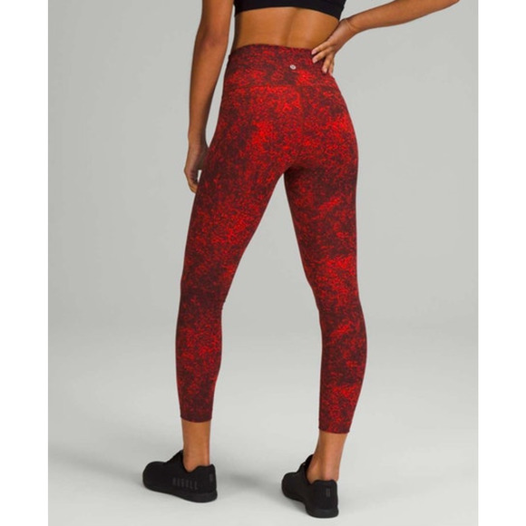 Lululemon Wunder Train High Rise Tight 23" Denim Wash Print Autumn Red Black 4 - Picture 8 of 10